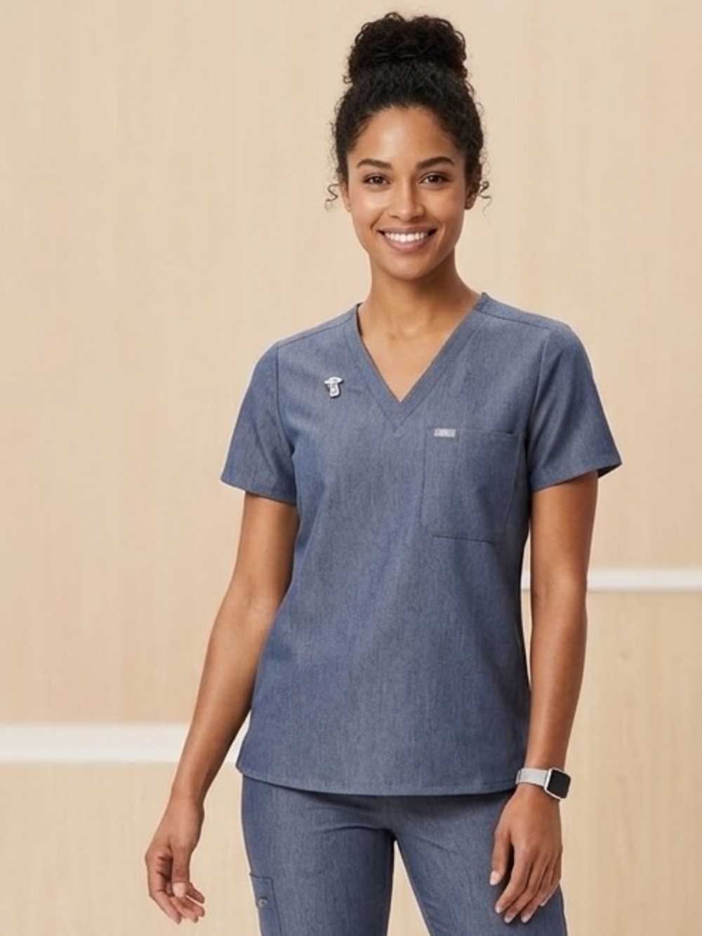 Figs Technical Collection Scrub Top, Unisex Size Medium Blue Catarina One Pocket